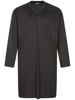 Chemise de nuit longue grise unie avec un col en V et des manches longues