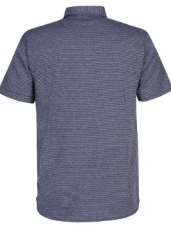 Chemise droite, en coton motifs abstraits bleu, à manches courte et col français