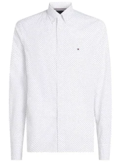 Chemise en better coton initiative blanche à pois, coupe droite et col américain