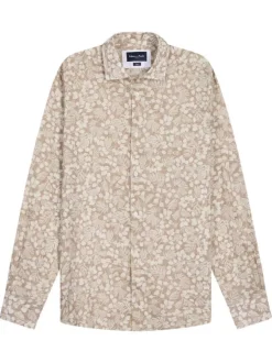 Chemise en coton beige avec des motifs floraux à coupe droite