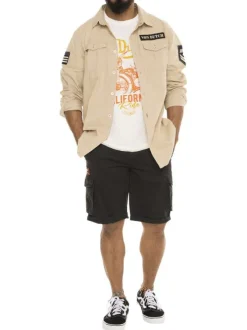 Chemise en coton beige avec un imprimé une coupe droite et un col à revers