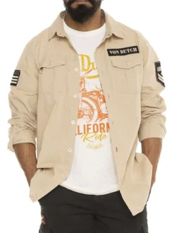 Chemise en coton beige avec un imprimé une coupe droite et un col à revers