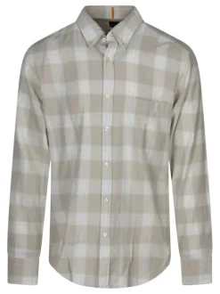 Chemise en coton beige à carreaux coupe regular et un col à revers