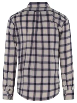 Chemise en coton beige à carreaux coupe regular fit avec un col français