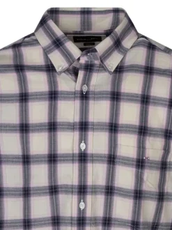Chemise en coton beige à carreaux coupe regular fit avec un col français