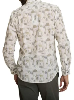Chemise en coton beige à coupe droite ornée d'un motif géométrique