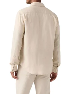 Chemise en coton beige à coupe droite pourvue d'un col à revers