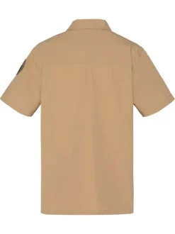 Chemise en coton beige à coupe droite pourvue d'un col à revers