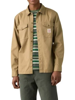 Chemise en coton beige unie avec un col chemise et fermeture par boutons