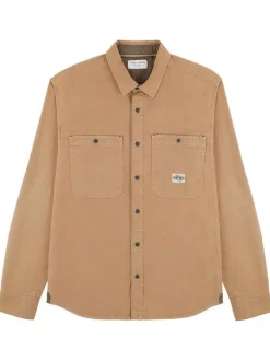 Chemise en coton beige unie à coupe droite et un col français