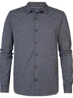 Chemise en coton biologique anthracite à imprimé traits droite et à col français