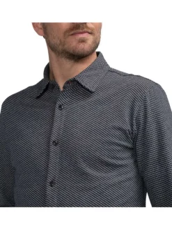 Chemise en coton biologique anthracite à imprimé traits droite et à col français