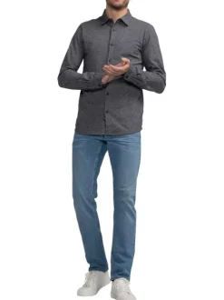 Chemise en coton biologique anthracite à imprimé traits droite et à col français