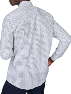 Chemise en coton biologique blanche à minis motifs et à col américain
