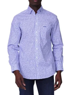 Chemise en coton biologique bleue à motifs floraux avec une coupe droite