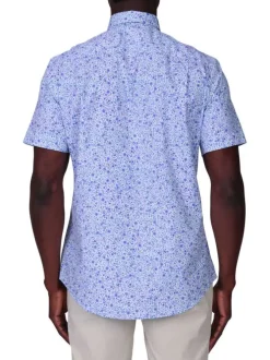 Chemise en coton biologique bleu fantaisie avec une coupe droite