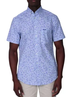 Chemise en coton biologique bleu fantaisie avec une coupe droite