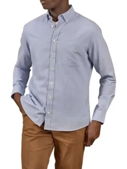 Chemise en coton biologique bleu à motif pied de poule et à coupe droite