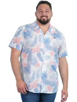 Chemise en coton biologique ciel tropicale pourvue d'un col cubain