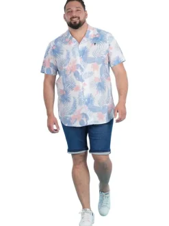 Chemise en coton biologique ciel tropicale pourvue d'un col cubain