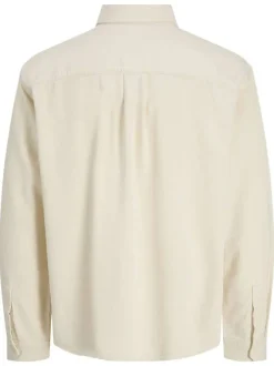 Chemise en coton biologique écrue à coupe droite pourvue d'un col à revers