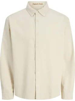 Chemise en coton biologique écrue à coupe droite pourvue d'un col à revers