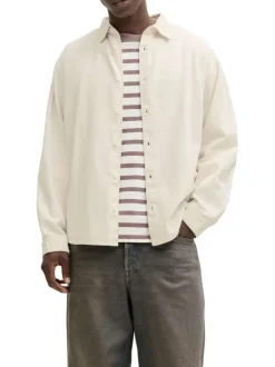 Chemise en coton biologique écrue à coupe droite pourvue d'un col à revers