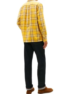 Chemise en coton biologique jaune à carreaux pourvue d'un col à revers