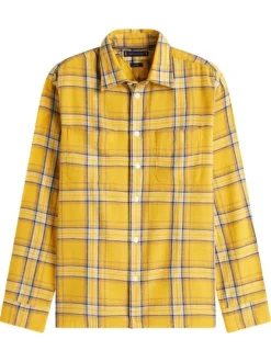 Chemise en coton biologique jaune à carreaux pourvue d'un col à revers
