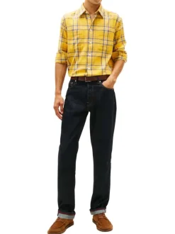 Chemise en coton biologique jaune à carreaux pourvue d'un col à revers