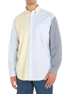 Chemise en coton biologique jaune unie coupe slim avec col américain
