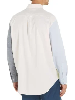 Chemise en coton biologique jaune unie coupe slim avec col américain