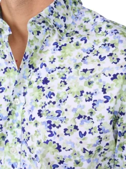 Chemise en coton biologique kaki à motifs floraux avec une coupe droite