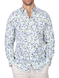 Chemise en coton biologique kaki à motifs floraux avec une coupe droite