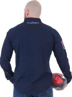 Chemise en coton biologique marine unie à coupe ajustée avec un col boutonné