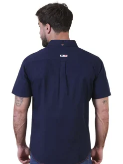 Chemise en coton biologique marine unie pourvue d'un col américain