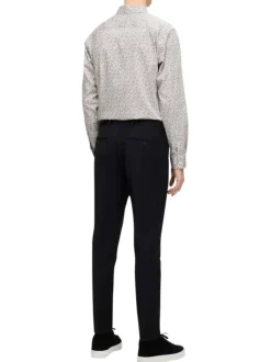 Chemise en coton biologique mélangé écrue fleurie à coupe droite col français
