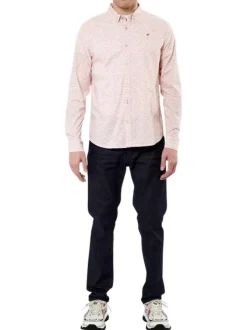 Chemise en coton biologique pêche imprimée coupe regular fit col américain
