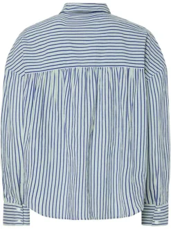 Chemise en coton biologique rayée bleue et verte avec boutonnière à l'avant