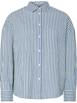 Chemise en coton biologique rayée bleue et verte avec boutonnière à l'avant