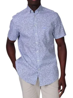 Chemise en coton biologique vert d'eau à motifs avec une coupe droite