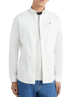 Chemise en coton blanc avec une coupe droite et un col français