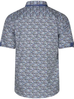 Chemise en coton blanche avec un imprimé en forme de rond bleu, beige et rouge