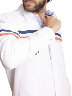 Chemise en coton blanche à bandes tricolores et à coupe regular fit