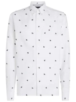 Chemise en coton blanche brodée à coupe droite et col américain