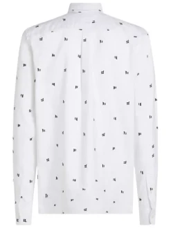 Chemise en coton blanche brodée à coupe droite et col américain