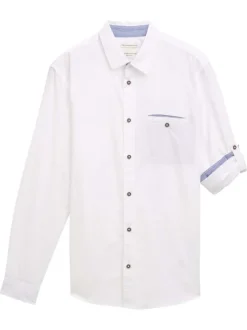 Chemise en coton blanche chinée avec une coupe regular fit et une poche
