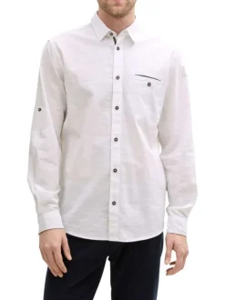 Chemise en coton blanche chinée avec une coupe regular fit et une poche