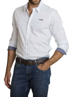 Chemise en coton blanche à coupe droite ornée d'un motif abstrait