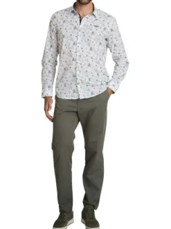 Chemise en coton blanche à coupe droite ornée d'un motif végétal